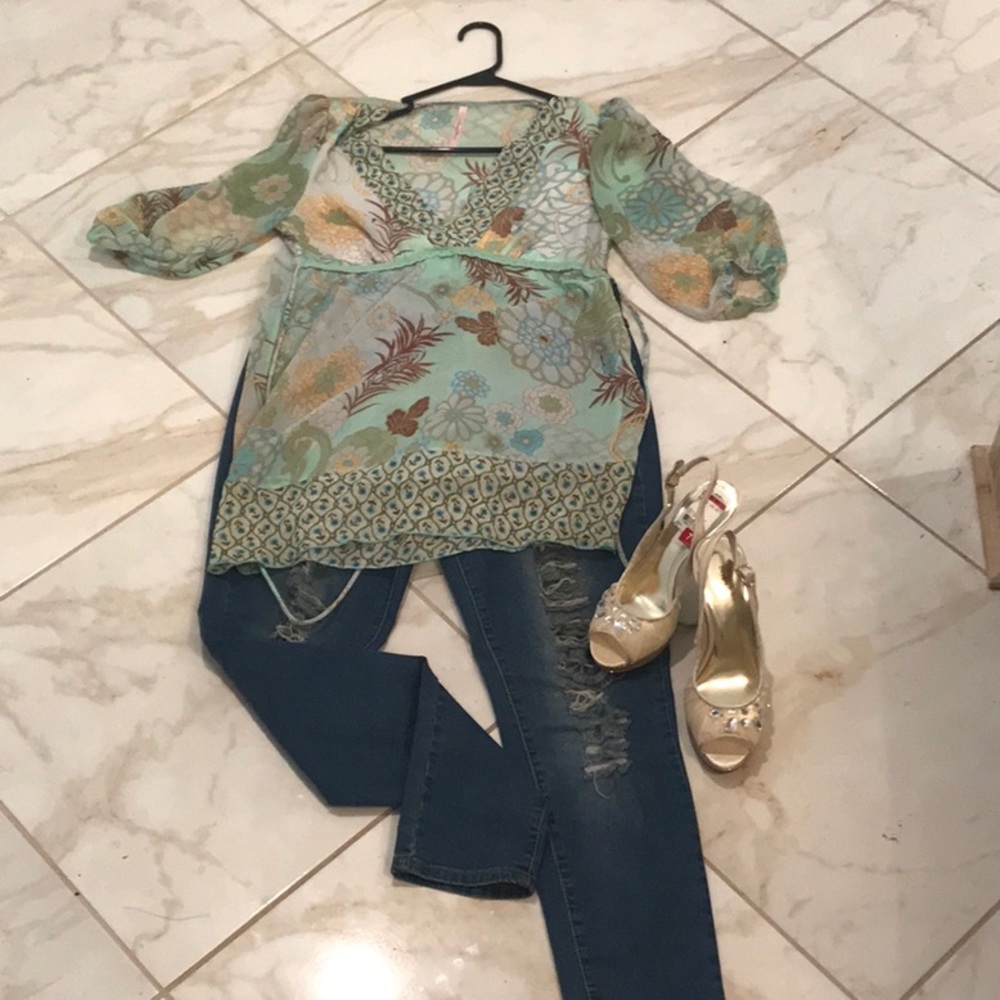 Silk See Through Colorful Blouse Size M